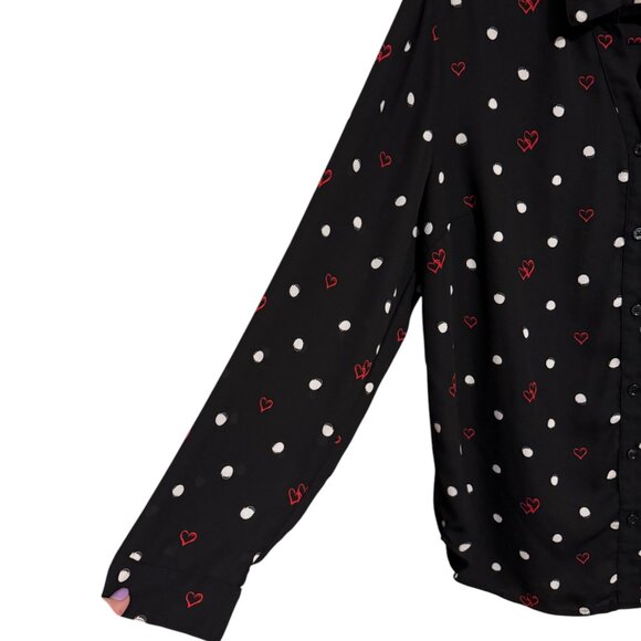 CHICO'S BLACK BLOUSE W/WHITE DOT & RED HEARTS   MEDIUM - Picture 2 of 10